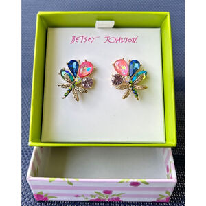Betsey Johnson NEW in Box with Tag Dragonfly Crystal Earnings